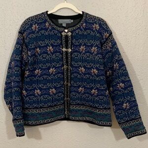 Icelandic Design Blue/Purple Fully Lined Long Sleeve Clasp Closure Cardigan